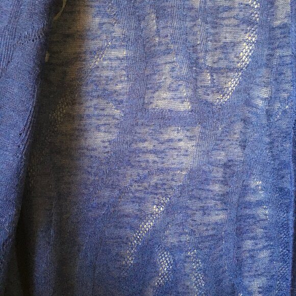 Phthalo Blue Mesh 3/4 Sleeve Open Waterfall Cardigan - Picture 9 of 14